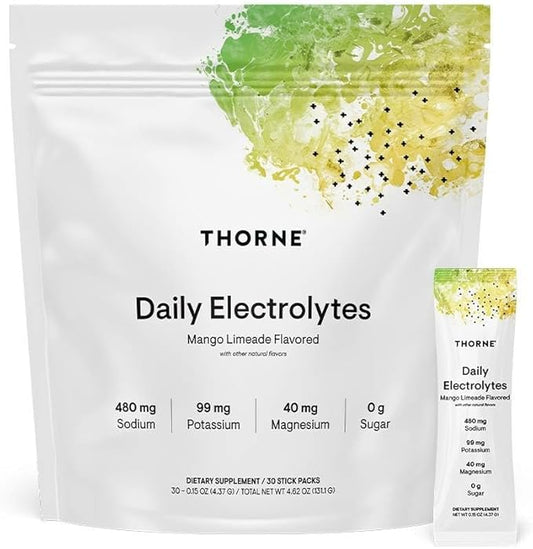 THORNE - Daily Electrolytes - Zero Sugar & Low-Calorie Electrolyte Drink Mix - Naturally Flavored & Sweetened - NSF Certified for Sport - Mango Limeade - 30 Stick Packs