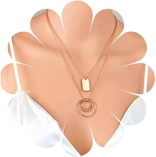 Vintage Layered Square Pendant Necklace Multi Circle Necklace Gold Square Choker Necklace Layer Circle Necklace Jewelry for Women
