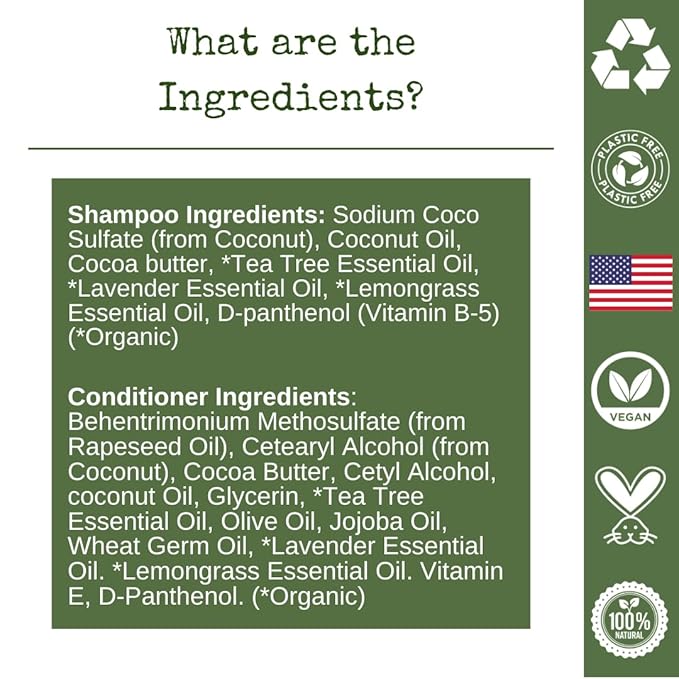 Shampoo Bar and Conditioner with Travel Tins | Lemongrass, Lavender, Tea Tree Oil | Clarifying & Growth | For Oily Hair | USA 2-pk