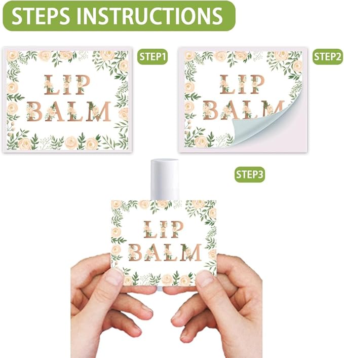 OLYCRAFT 100Pcs Self-Adhesive Lip Balm Tag Stickers 1.7x2.1 inch Waterproof Adhesive Label with Flower Patterns Rectangle Lipstick Tag Sticker for Lip Balm Container Tubes Lipstick Wrapping Decoration