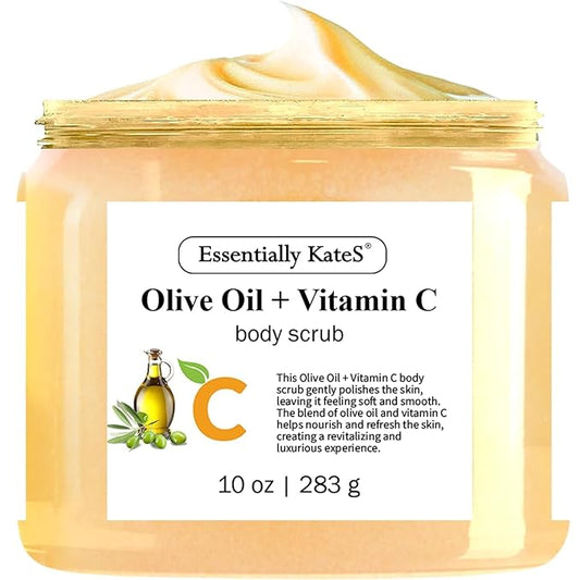 Olive Oil + Vitamin C Body Scrub 10 oz - A long lasting hydration while improving its texture - The best stocking stuffer