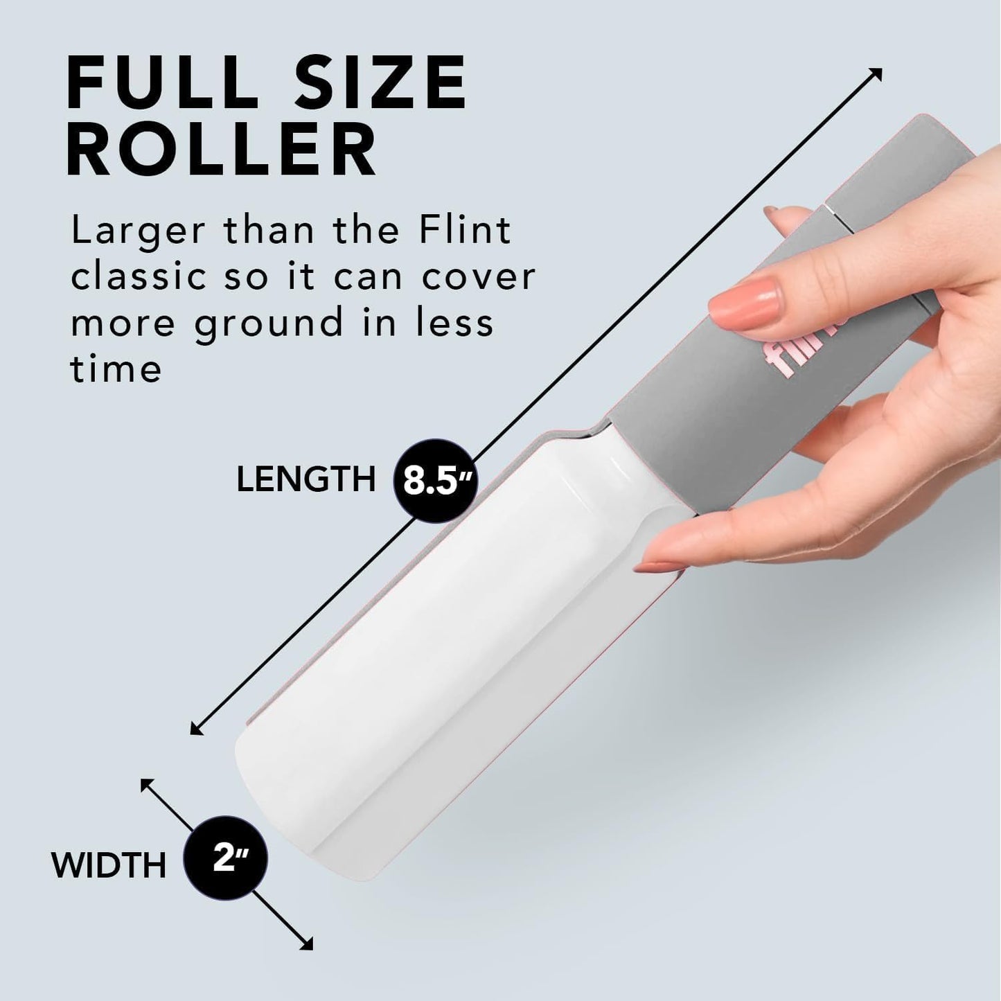 Flint Plus XL Retractable Lint Remover & Pet Hair Roller for Clothes – Refillable & Reusable Lint Roller with 140 Extra Sticky Tear-Off Sheets – Value Pack, Light Grey