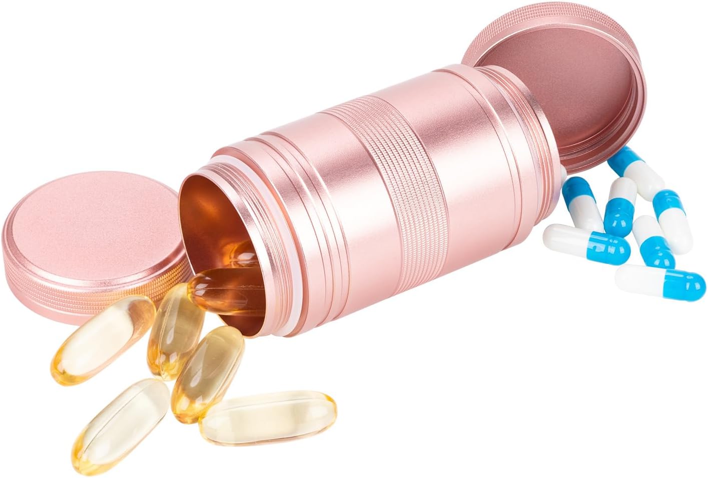 Pill Case Pill Box 2 Times a Day - Metal Portable Pill Container Daily Medicine Pill Holder for Purse, Medicine Organizer for Vitamin/Fish Oil/Supplements, 1 Pack Pill Box Pink