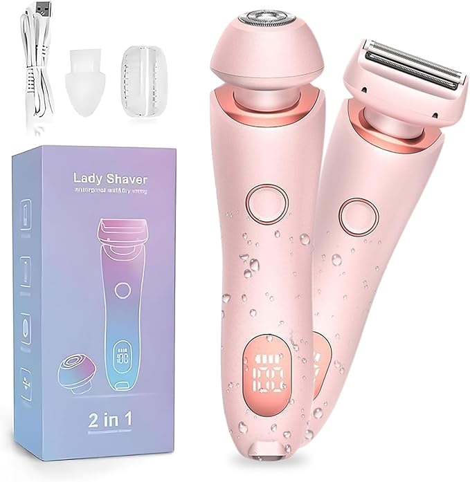 Livora Electric Shaver for Women,2 in 1 Wet & Dry Painless Hair Removal with 2 Removable Heads,Rechargeable Cordless Womens Razor for Bikini,Legs,Arms,Underarm Area,IPX7 Waterproof(Pink)