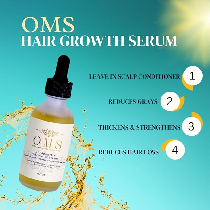 OMS Hair Growth Leave-In Daily Scalp Serum, Dramatically Reduces Loss & Graying, Increases Fullness & Density, Thickening & Strengthening, Chemical-Free, Clean Beauty, 6ml/2oz
