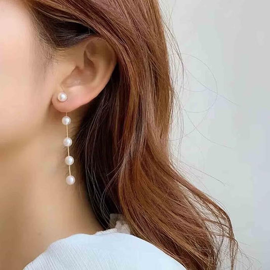 Boho Long Pearl Drop Earrings Vintage Gold Tassel Pearl Dangle Earrings Statement Pearl Chain Drop Dangle Earrings Wedding Prom Bridal Pearl Hook Earrings Jewelry for Women