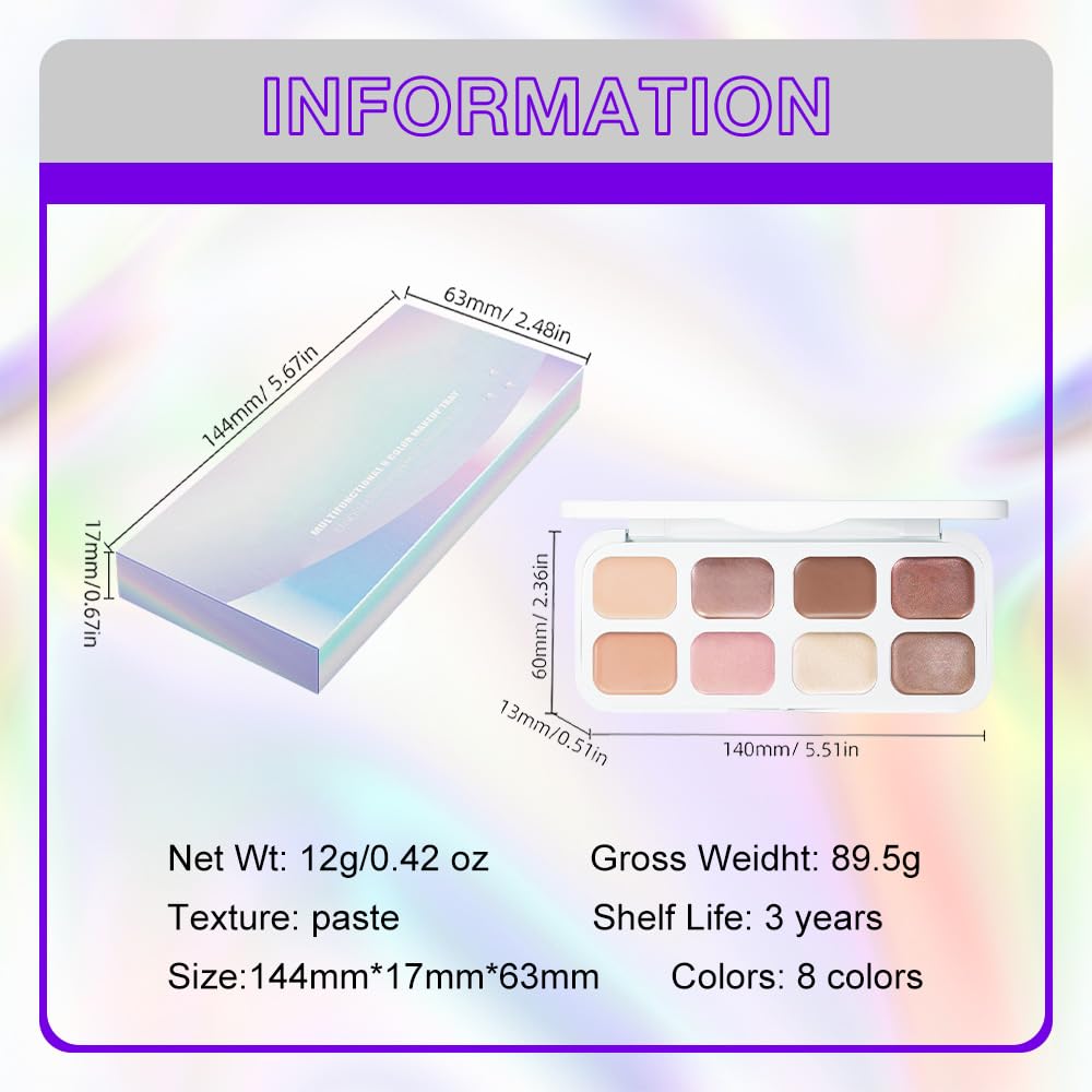 evpct 8 Colors Cream Eye Shadow Palette Makeup for Older Women, Nude Rose Pink Coffee Beige Brown Matte Shimmer Glitter Metallic Dual Eyeshadow Palette Pot creme, Eye Brightener Makeup Highlighter