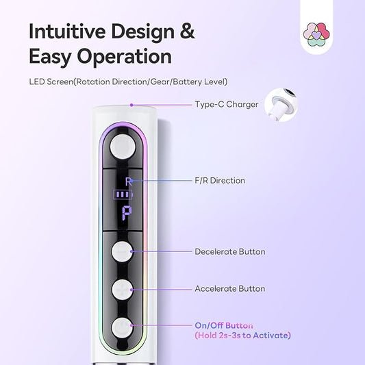SAVILAND Advanced Cordless Electric Nail Drill: 10S Fast Removal 35000 RPM High Speed Nail File Kit for Acrylic Nail Tool Professional Rainbow Light LED Display Pro Manicure Kit Salon Travel Nail Tech
