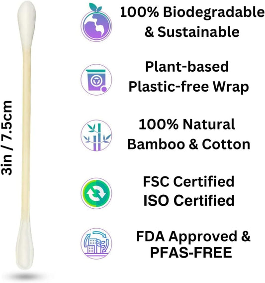 Organic Bamboo Cotton Swabs, PFAS-Free, 600 Count