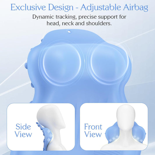 Silicone Bath Pillow, New Material Bath Pillows for Tub Head Neck and Back Support, Bath Tub Pillow with 4D Press Inflatable Airbag and Non-Slip Strong Suction Cups, Quick-Drying, Easy to Store, Blue