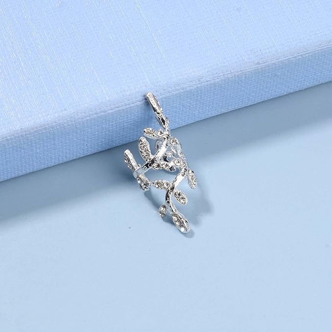 Boho Cz Leaf Ear Cuff Earrings Silver Ear Crawler Earrings Paved Rhinestone Cartilage Cuff Earrings Non Piercing Ear Cuff Wrap Earrings Jewelry for Women and Girls Gifts