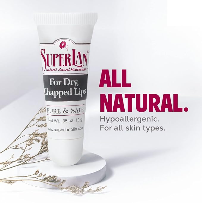 Organic Lanolin Lip Balm For Dry, Cracked, Chapped Lips By Superlan - Natural Lip Moisturizer With Ultra-Pure Medical Grade Lanolin & Jojoba Oil- Kosher Chapstick for Men Women & Children, (3 Pack)