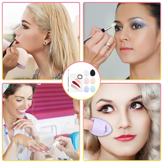 Makeup Mixing Palettes, Makeup Palette with 6PCS Mini Powder Puff, Foundation Palette with Makeup Spatula, Stainless Steel Nail Art Palette Set, For Makeup Pigment Blending