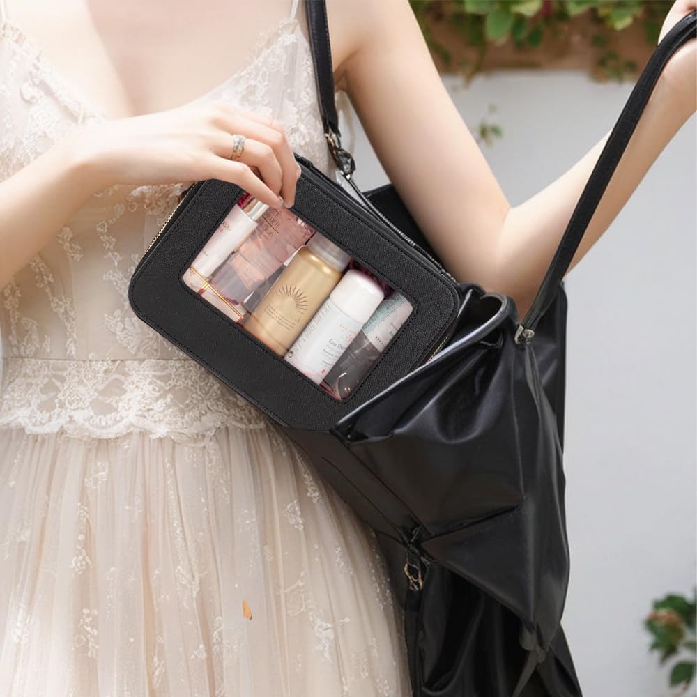 Travel Clear Makeup Bag Set, TSA Approved Cosmetic Bag Case with Zipper Portable Makeup Pouch Toiletry Bag Women Traveling Cosmetic Organizer Storage Bag Car Organizer Car Essentials for Women