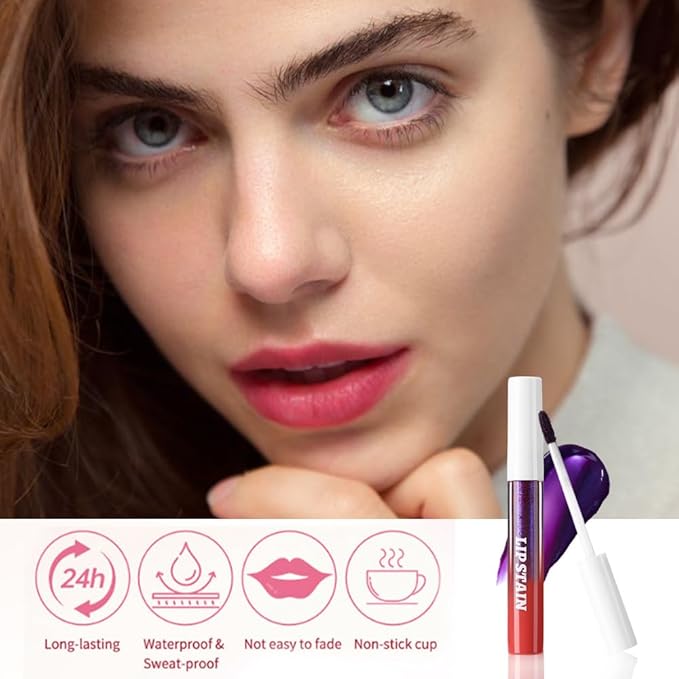 evpct Vivid Red Peel Off Lip Stain Tints with Tweezer, Matte Liquid Lipstick Lip Stain Long Lasting Waterproof for Women, Non-stick Cup Lipstick Peel Off High Pigmented Smudge-proof Easy to Apply, 03