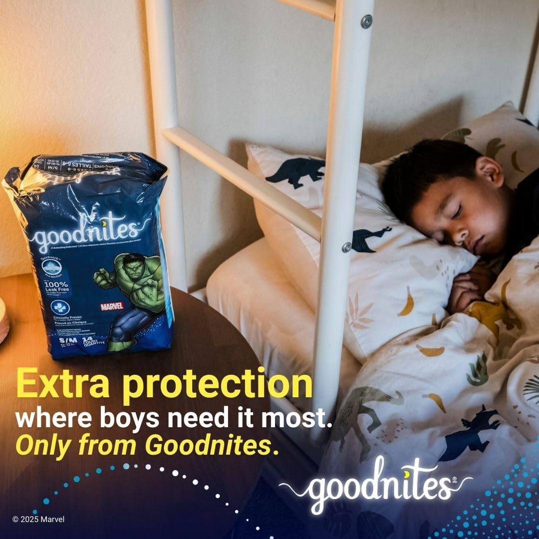 Goodnites Boys' Nighttime Bedwetting Underwear, Size Extra Small (28-43 lbs), 44 Ct (2 Packs of 22), Packaging May Vary