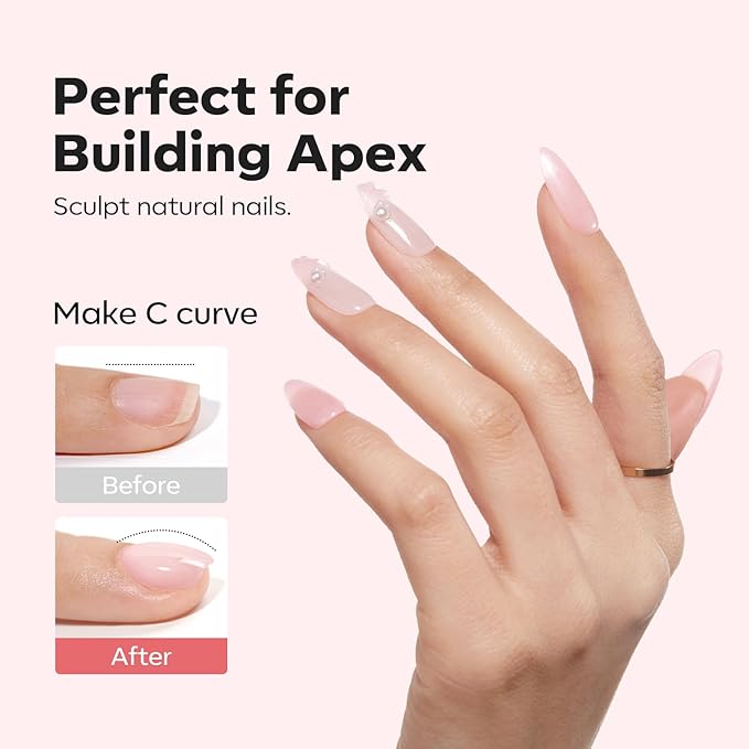 modelones Builder Nail Gel, 8-in-One Pink Shimmer Builder, Sparkle Glitter Pink Rubber Base Gel Polish LED Lamp Cured Hardener Color Base Strengthener Extension for Home DIY Salon Girls