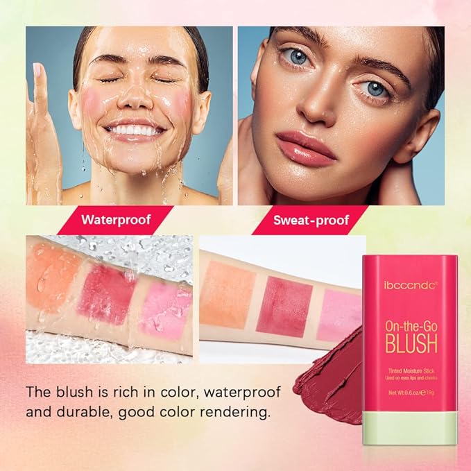 Blush Stick Matte Finish Waterproof Long Lasting Pink Red Cheek Lip Make-up Multi Lip Tint Stick Highlighter High Pigment Rouge Blush for Women Lady Daily Lip Cheek Make (3#coral orange)