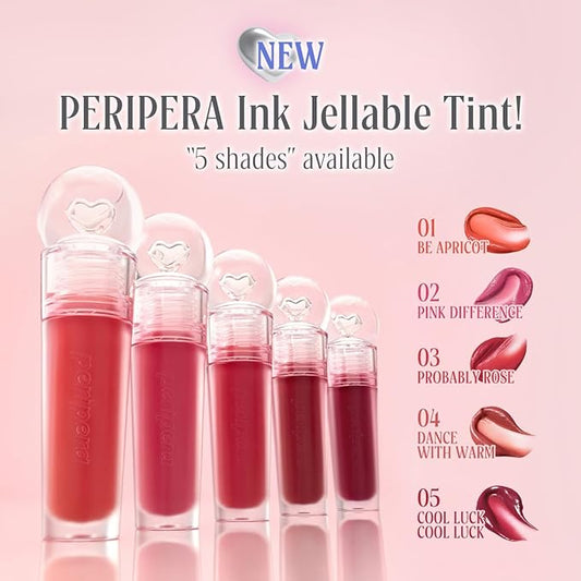 Peripera Ink Jellable Tint, Lip Stain, Korean Lip Tint, High Pigment Color, Longwear, Weightless, Moisutizing, Hydrating (03 PROBABLY ROSE, One Size)
