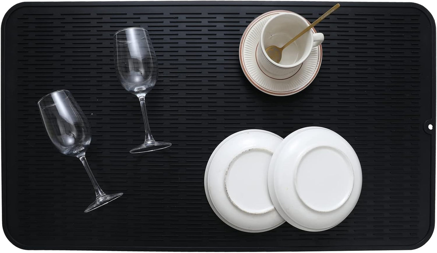 Silicone Dish Drying Mat for Multiple Usage,Easy clean,Eco-friendly,Heat-resistant Silicone Mat for Kitchen Counter or Sink,Refrigerator or Drawer Liner Black 4XL 32 inches x 18 inches