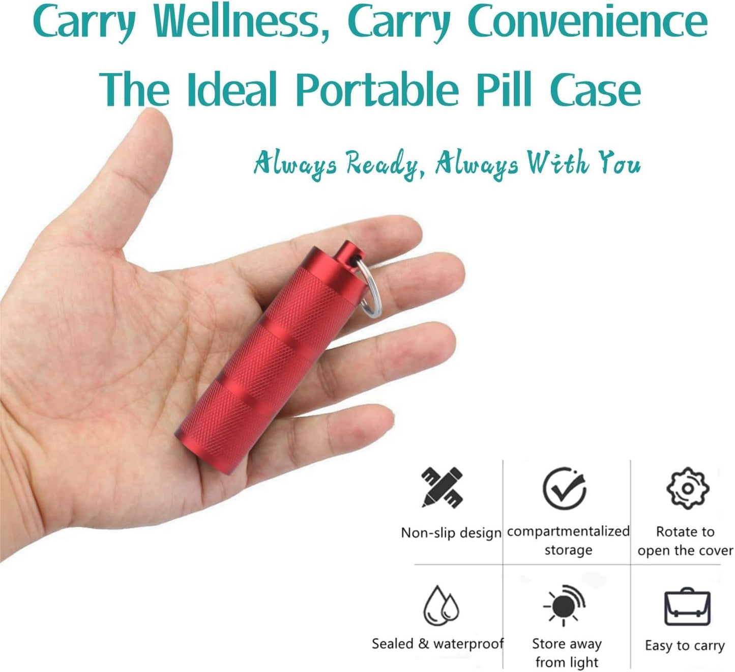 Waterproof Keychain Pill Holder - Compact, Portable, and Secure Pill Box with 3 Compartments - Pocket-Sized Pill Case and Container for Daily Medication on The Go (Wine Red)
