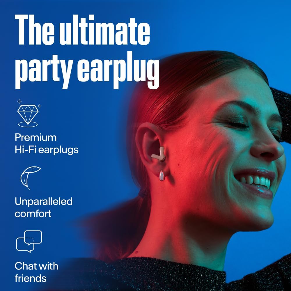 Alpine Tune Earplugs, Concert Ear Plugs for Noise Reduction, High Fidelity Music Quality, 19dB Hearing Protection with Crystal Clear Sound, Incl. 4 Sizes, Parties, Raves, Festivals & Clubs, Rose Gold