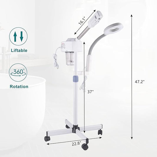 Winado 2 in 1 Professional Facial Steamer with 5X Magnification Lamp & Touch Screen, Esthetician Steamer Humidifier Face Spa Mist Steam for Home Beauty Salon, Personal Skin Care Deep Cleaning, White