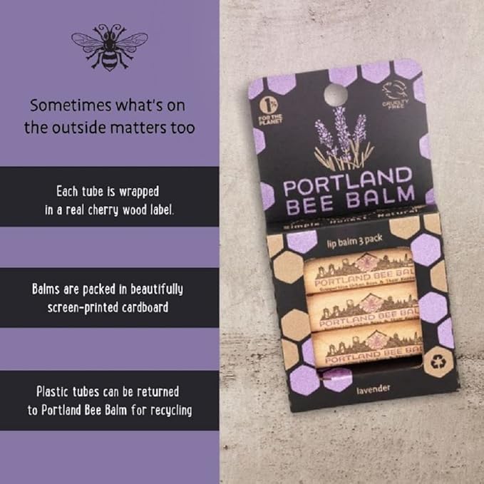 Portland Bee Balm All Natural Handmade Beeswax Based Lip Balm, Lavender 3 Count