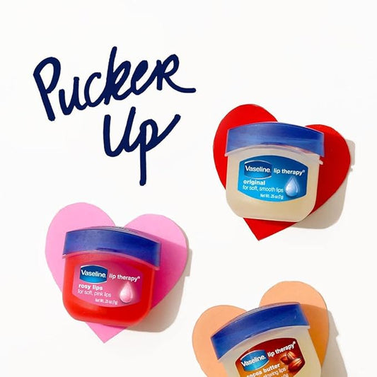 Vaseline Lip Therapy Rosy Lips Mini, Pure Petroleum Jelly, Advanced Moisture, Light Rose Fragrance, Sheer Pink Tint on Lips, Mini Vaseline Petroleum Jelly, Soft Vaseline Lips (Pack of 6-0.25 Oz Ea)