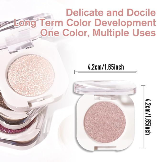 Champagne Shimmer Single Eyeshadow Makeup, Neutral Powde Eye Shadow for Women, Rose Gold Beige Glitter Singles Eyeshadow Palette Pigmented Waterproof, sombras para ojos,Girls Eyeshadows Gift
