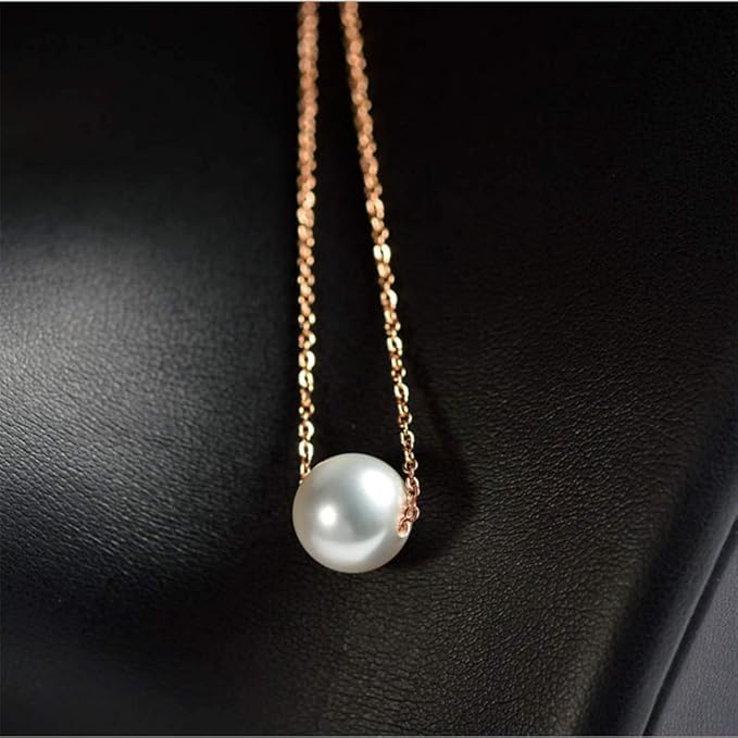 Single Pearl Pendant Necklace Chain Gold Necklace Short Necklaces for Women and Girls (Gold)