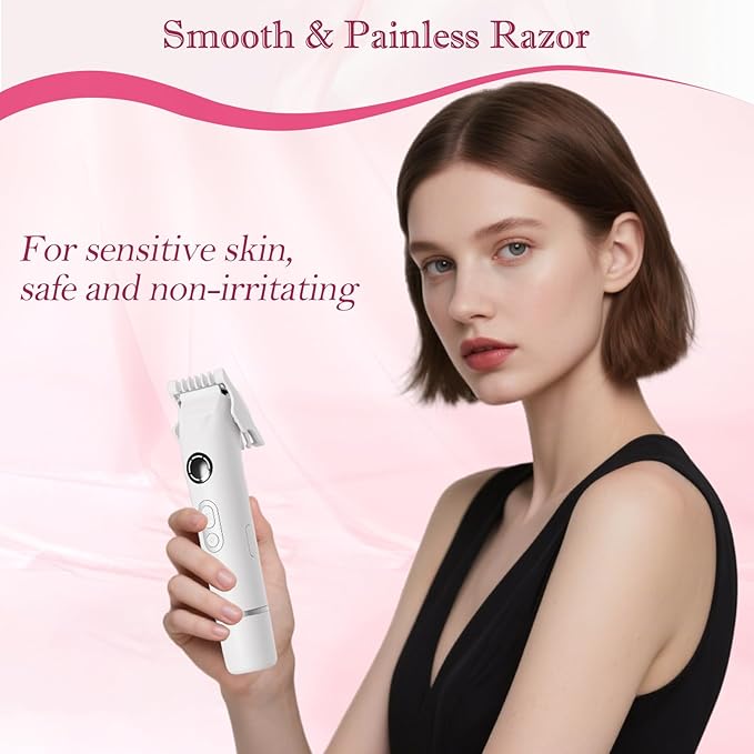 Upgrade Dermave Bikini Shaver, Dual Head 4 in 1 Bikini Trimmer for Women, IPX7 Waterproof Wet & Dry Use Electric Razor with Led Light and Display for Nose, Eyebrow, Bikini, Body (White)