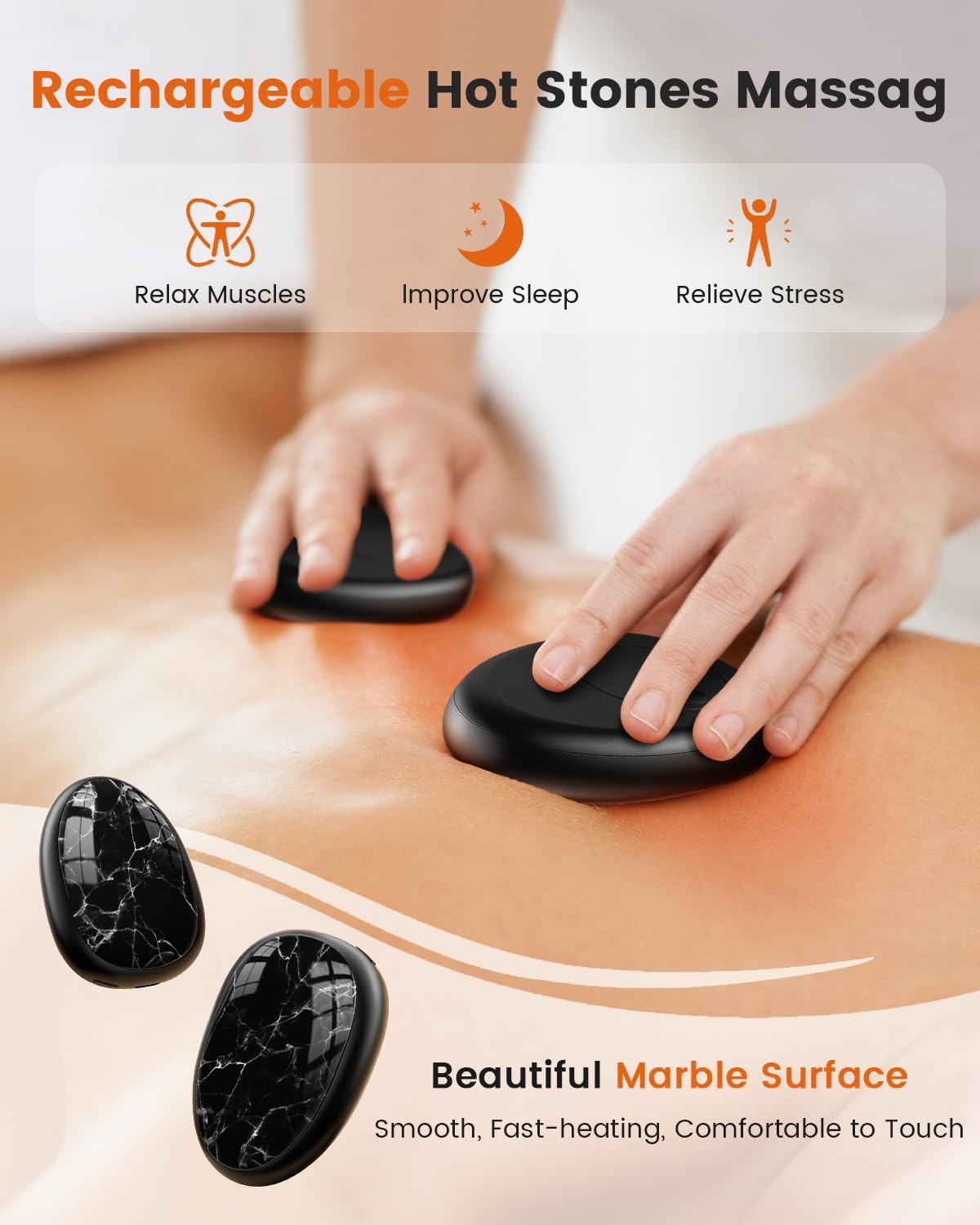 Hand Warmers Rechargeable 2 Pack, AI Temperature Control Electric Handwarmers, Stone Shape Portable Pocket Heater, Great Gift for Christmas Hunting, Golf, Camping Black