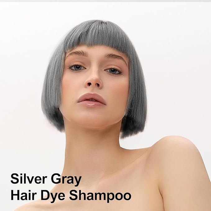 Silver Gray Hair Dye Shampoo 3 in 1, Long-lasting & Natual Hair Color Shampoo Lasting for 4 Weeks, Herbal Ingredients Natural Shampoo Hair Dye Effect in Minutes, Christmas Gifts for Men Women 500ml