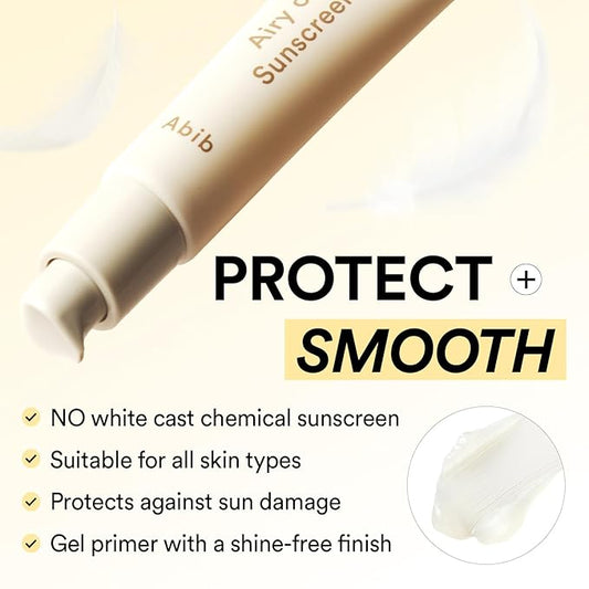 Abib Airy Clear Sunscreen Gel SPF30 1.01 fl.oz / 30 g (Semi- matte) | Korean Suncreen, Suncare, Sunblock, No White cast, Reef Safe, Primer poreless