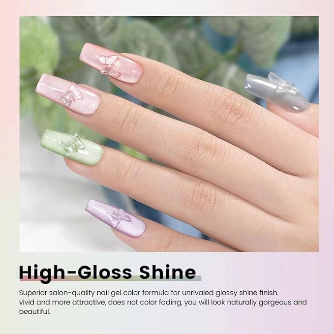 RARJSM Moonlight Cat Eye Gel Nail Polish Set 6 Pcs Smoothie Ceramic Glitter Shimmer Grape Purple Silver White Blue Green Pink Velvet Mirror Cateye Gel Polish with Magnetic Stick UV LED Curing Require