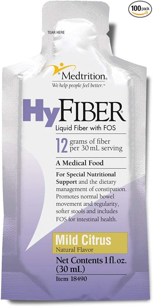 Medtrition HyFiber Daily Liquid Fiber for Regularity and Soft Stools, 12 Grams Soluble Fiber, 1 fl oz 100 Pack