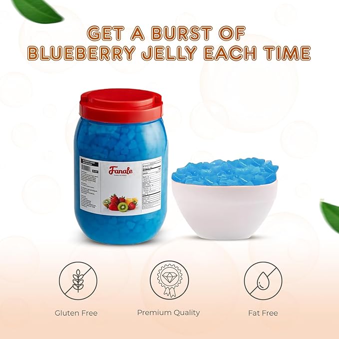 New Fanale Coconut Jelly Topping nata de coco for Boba Tea | Ice Cream | Yogurt | Smoothie | Milk Tea | Desserts Blueberry Heart Shaped, 6.6 pound (Pack of 4)| JEL027-CS