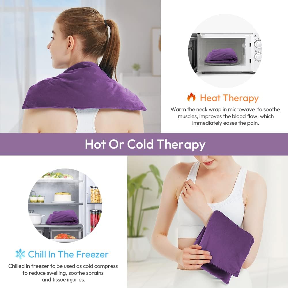 Microwavable Heating Pad with Washable Cover, 8 x 18 Microwave Heating Pad for Neck and Shoulders, Moist Heat Bean Bag Warm Compress for Knee, Joints, Wrist, Abdomen (Dark Purple)