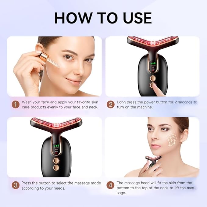 Neck Face Massager, Multifunctional Facial Massager, Face Sculpting Tool for Skin Care with Vibration, Thermal (Black Gold)