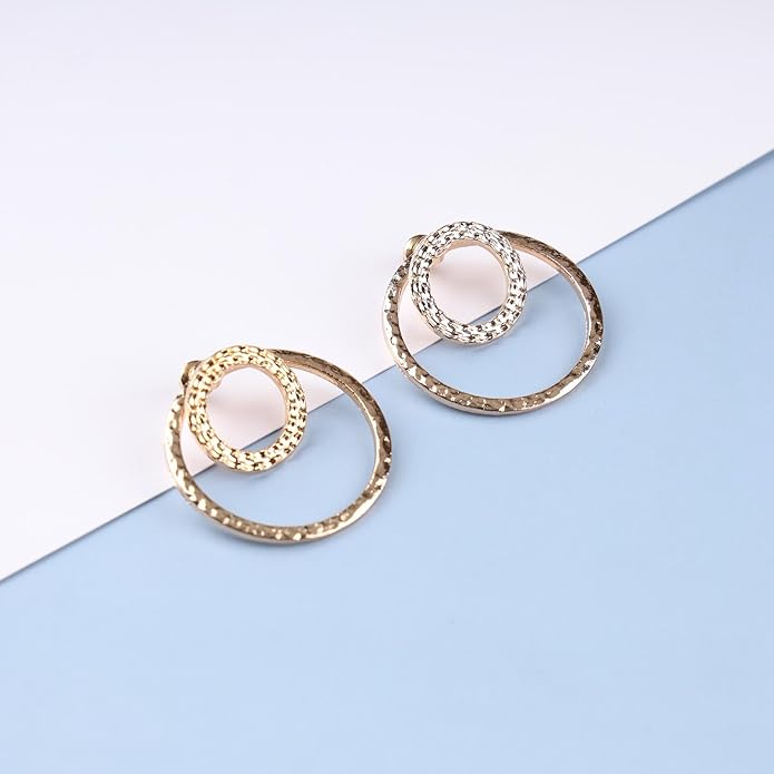 Vintage Crystal Circle Ear Jacket Earrings CZ Hollow Circle Hoop Earrings Gold Circle Earrings Minimalist Geometric Circle Stud Earrings Jewelry for Women