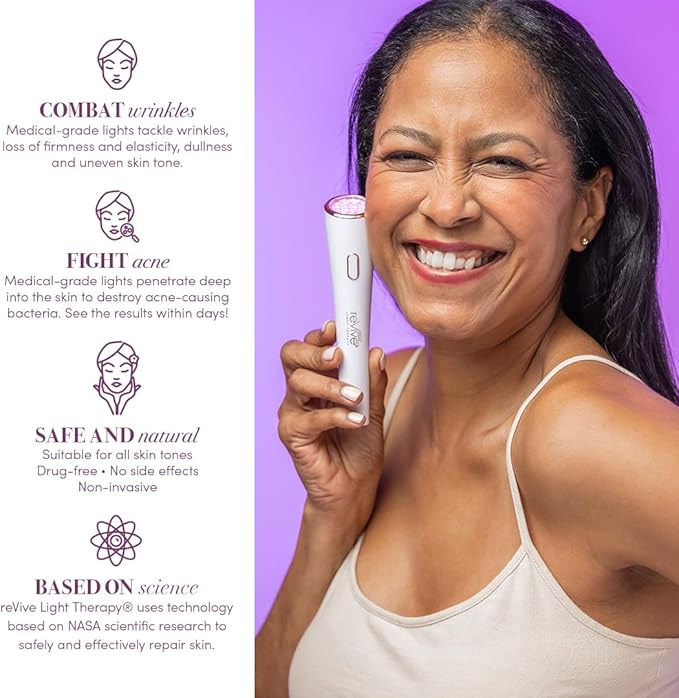 reVive Light Therapy Lux Collection GLO Acne Device for Face, Red & Blue Light Therapy LED Wand