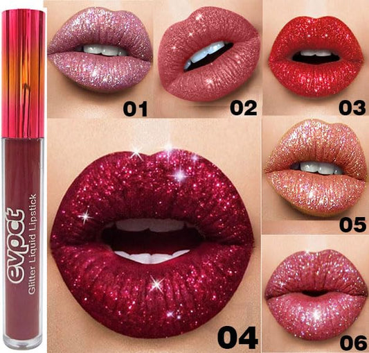 evpct 6Pcs Diamond Lip Gloss Matte to Glitter Liquid Lipstick Waterproof, Metallic Metal Shimmer Liquid Diamond Glitter Sparkle Sparkling Lipstick Lip Gloss Sets for Women Lips Kit, glitter+lipstick