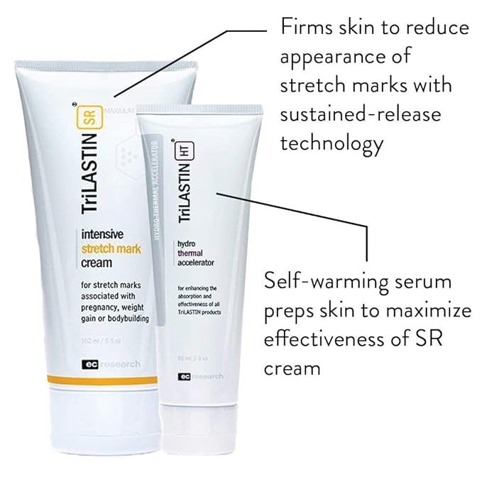 TriLASTIN-SR Intensive Stretch Mark Cream Bundle with Hydro-Thermal Accelerator (5.5 & 3 oz) | Fast-Acting Stretch Marks Cream with Absorption Enhancing Serum | Hypoallergenic & Paraben-free