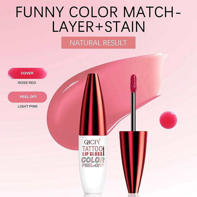 QueenDiary Lip tint Peel Off Lip Stain，Lip Stain Waterproof， Lip Tattoo Peel Off with Matte Finish, Long Lasting, Transfer-proof, Highly Pigmented Color (Neon Rose Stain)