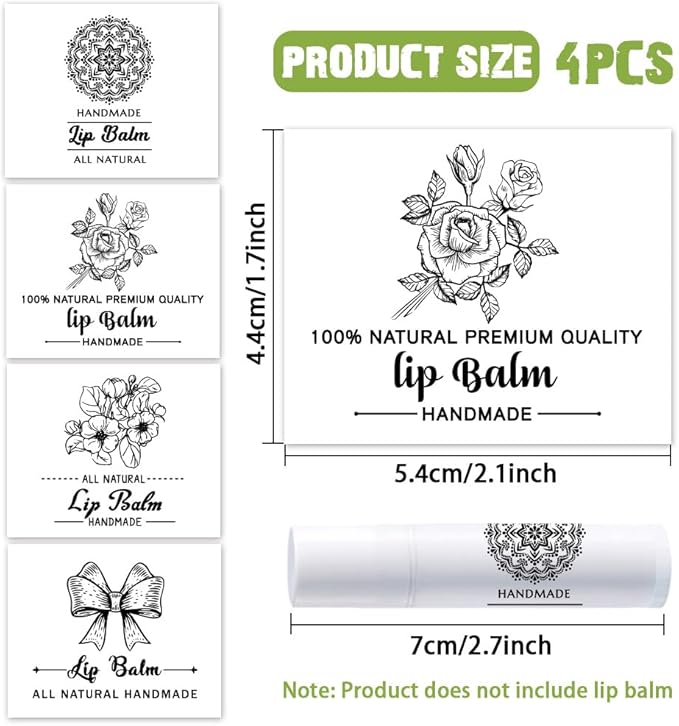 OLYCRAFT 100Pcs Self-Adhesive Lip Balm Tag Stickers 1.7x2.1 inch Adhesive Label with 4 Styles Patterns Rectangle Lipstick Tag Sticker for Lip Balm Container Tubes Lipstick Wrapping Decoration