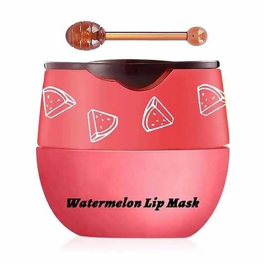 Watermelon Sleeping Lip Mask,Bee Lip Balm Lip Mask Honey Pot Propolis Moisturizing Lip Balm with Stick,Plumping Lip Hydrating Prevention Dry& Cracked Lip Scrubs Exfoliato Lip Wrinkle Care(Watermelon)