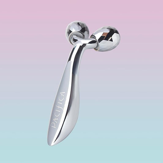 Pacifica Future Youth Stainless Steel Face Roller – Cooling Dual Gua Sha Facial Massager for Sculpting, Contouring & De-Puffing – Anti-Aging Skin Care Tool for Wrinkles & Fine Lines Lymphatic Drainage