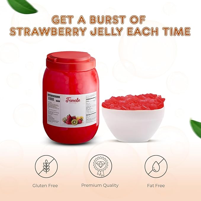 Fanale Coconut Jelly Topping nata de coco for Boba Tea | Ice Cream | Yogurt | Smoothie | Milk Tea | Desserts (Strawberry Heart Shaped, 6.6 lb) | JEL026