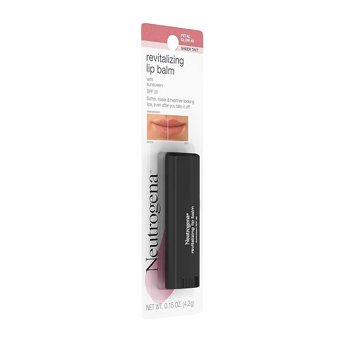 Neutrogena Revitalizing and Moisturizing Tinted Lip Balm with Sun Protective Broad Spectrum SPF 20 Sunscreen, Lip Soothing Balm with a Sheer Tint in Color Petal Glow 40, .15 oz